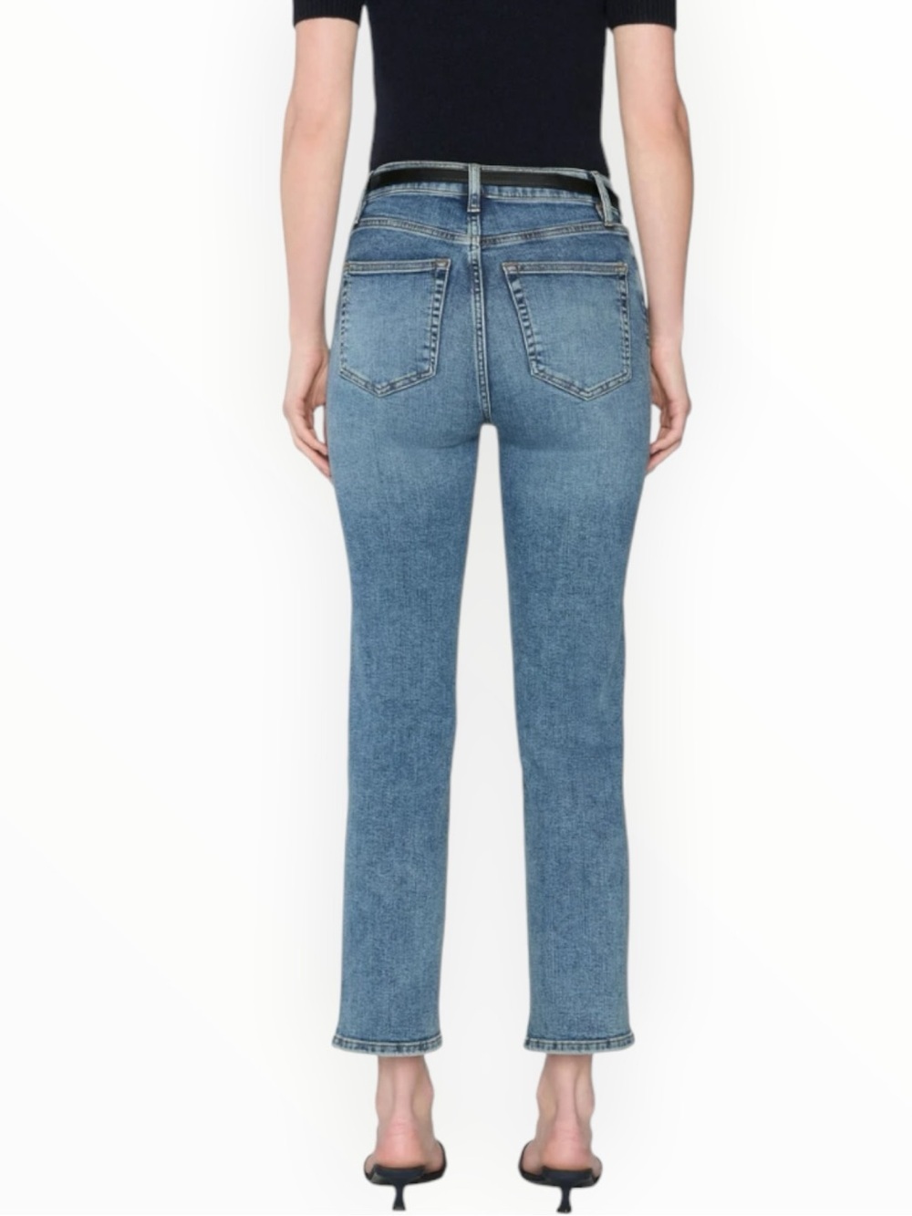 FRAME Le Sleek Straight Denim Jeans Ankle Cropped High-Rise Light Blue 32 Crop - Picture 2 of 8